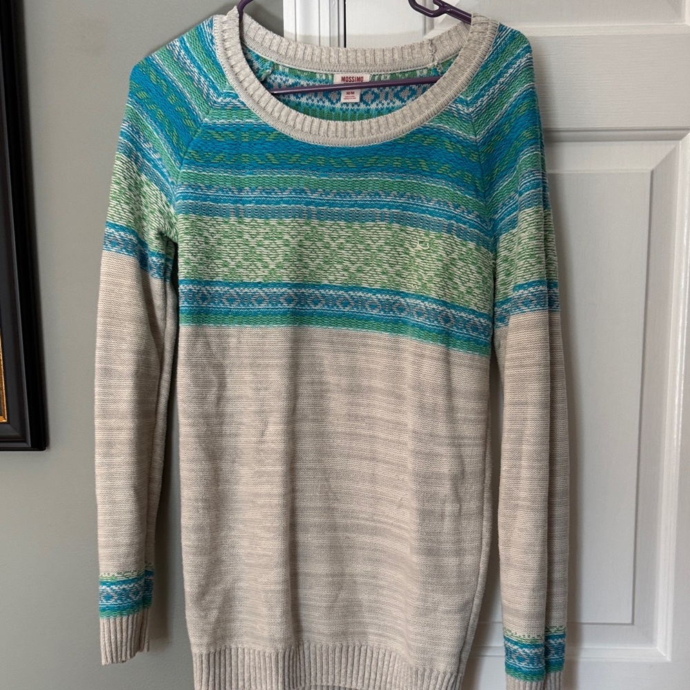Mossimo Supply Co. Cream Sweater with Blue & Green Yoke